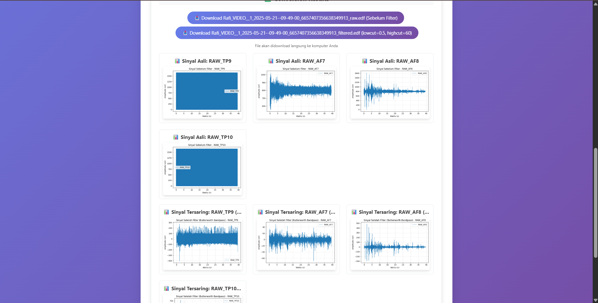 Konverter CSV ke EDF dengan visualisasi sinyal sebelum dan sesudah filtering