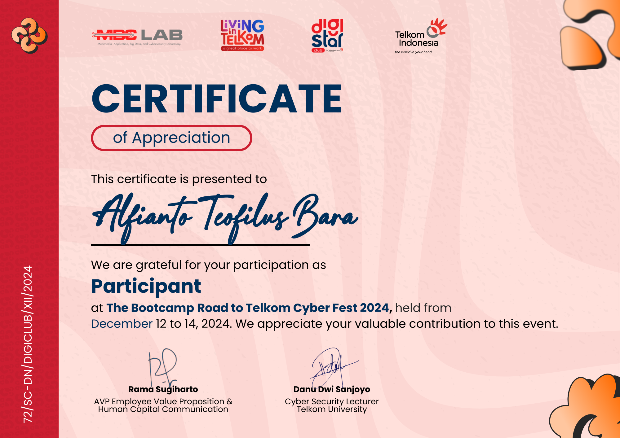 Sertifikat The Bootcamp Road to Telkom Cyber Fest 2024